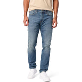 lvs sigtr slim fit stretchable mid blue greenish jeans for men